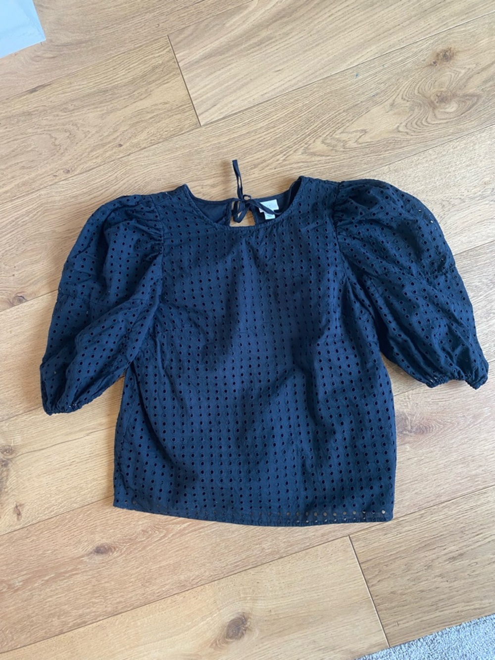 a new day Black Eyelet Tie-Back Top
